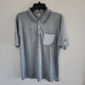 Puma Polo Shirt Blue White Striped Performance Lightweight Embroidered